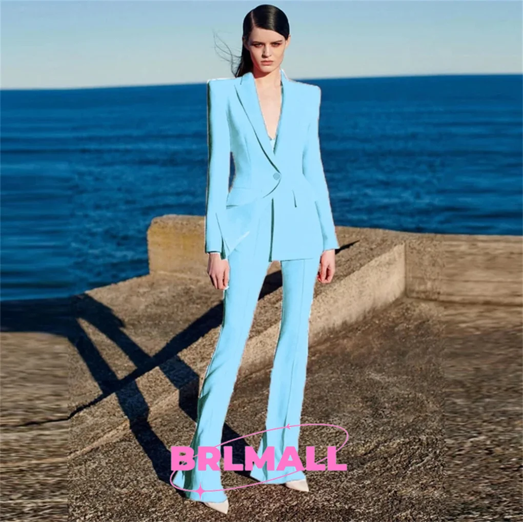 Flare Pants Coat Wedding Suit For Women 2-Piece Jacket Pant Women's Formal Tuxedo One Button Flare Trousers Suit Pantsuit
