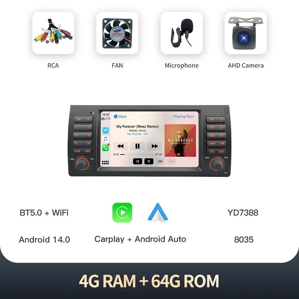 

Для BMW E53 X5 1995-2003 Автомобильный радиоприемник Android 14 2 Din Мультимедийный плеер CarPlay Auto onocta-core BT DSP RDS WIFI Navi SWC