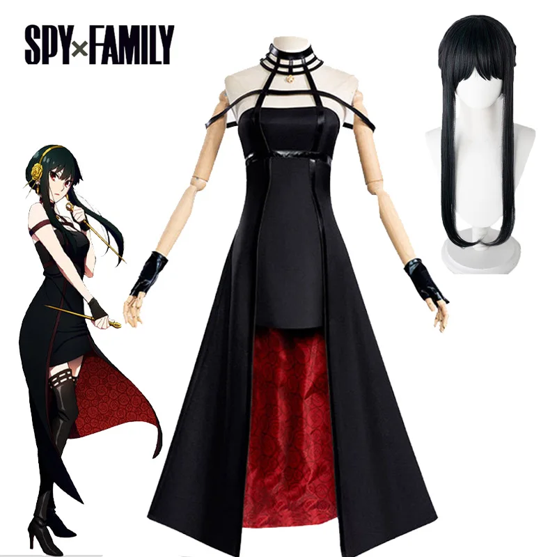 

Костюм для косплея героев аниме шпион Икс семья исудеров, готический костюм-убийца, черное платье с лямкой на шее, наряд для Хэллоуина, набор для вечеринки