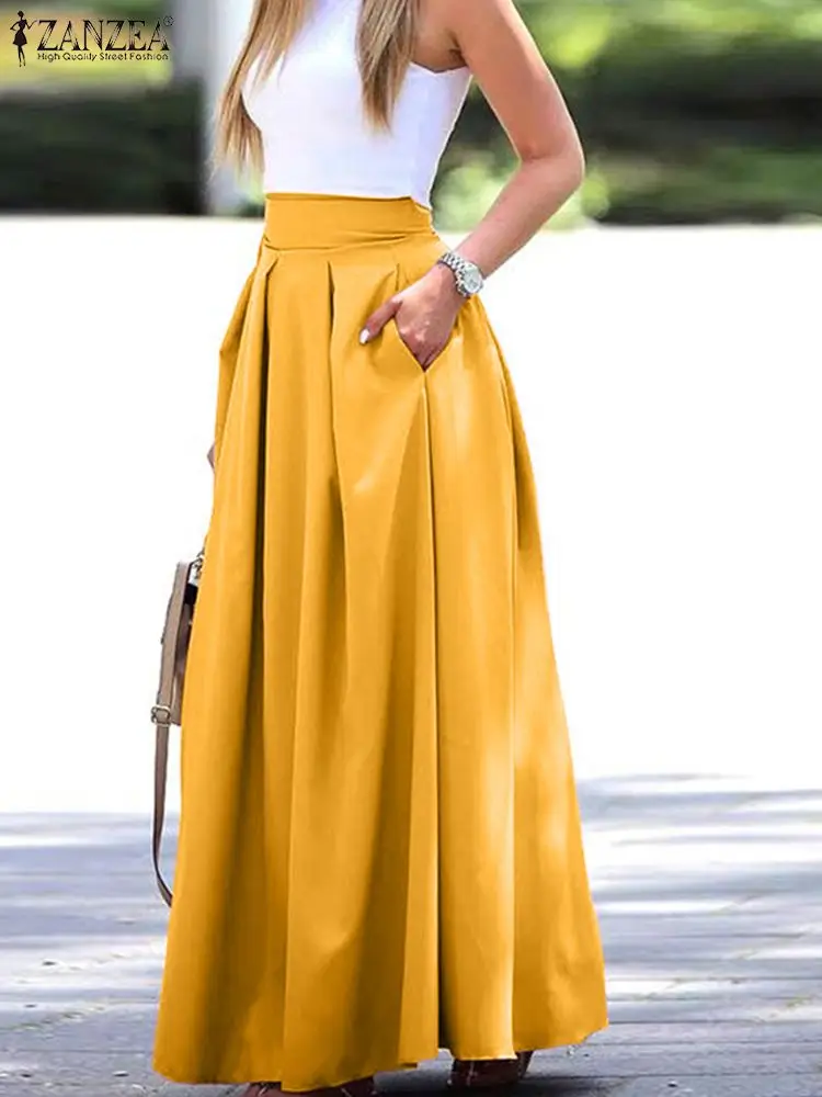

Summer Maxi Skirt 2022 ZANZEA Women High Waist Long Skirts Casual Elegant Pleated Skirts Faldas Saia Solid Work OL Skirt Jupe