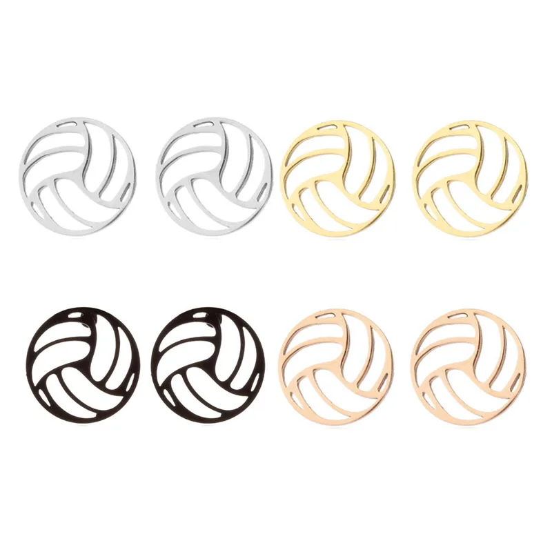 

Wholesale 12Pairs Cute Volleyball Stainless Steel Studs Supplies Girls Women Kids Round Earrings Brincos Gift Jewelry 4 Colors