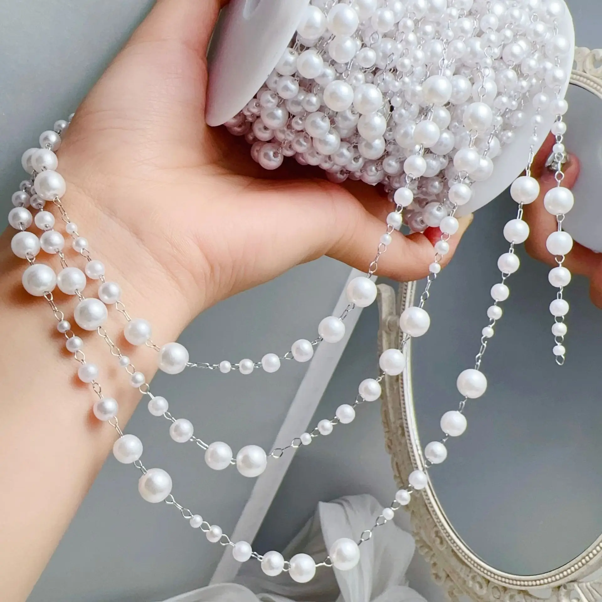 Медные цепочки с имитацией жемчуга в древнем стиле для DIY браслета ожерелья волос