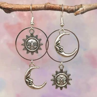 fashion sun and moon earrings witch asymmetrical earrings gothic hoop earrings celestial jewelry punk hoop jewelry