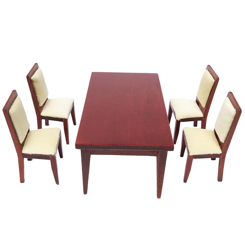 

5Pcs 1/12 Dollhouse Miniature Dining Table and Chair Wooden Set Doll Toy for Dollhouse Decoration Accessories