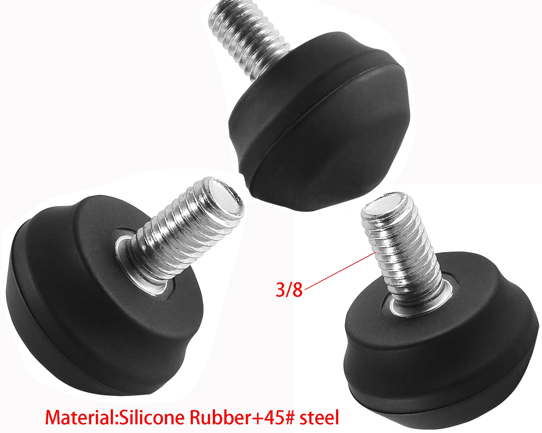 

3 x 3/8 screw rubber cone foot pads, universal Bernoulli Manfutu tripod sole foot pads ， 3/8"-16 foot pads