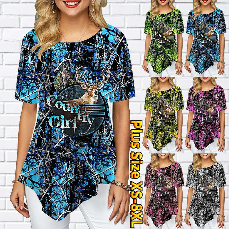

2022 New Women's Floral Theme 3D New Design Printing T Shirt CasuaL Floral Print Round Collar Basic Tee Summer Fashion Tops