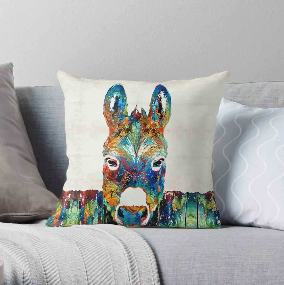 

Colorful Donkey Art - Mr. Personality - By Sharon Cummings Throw Pillow Pillow Case Polyester Home Decora Pillowcases