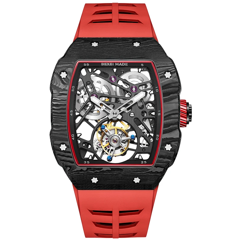 9089 механические мужские часы с турбийоном скелет синтетический сапфировый