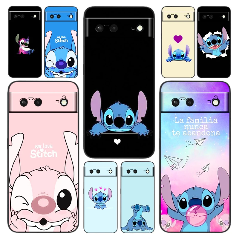 

Lilo Stitch Phone Case For Google Pixel 7 6 Pro 6A 5A 5 4 4A XL 5G Black Silicone TPU Cover