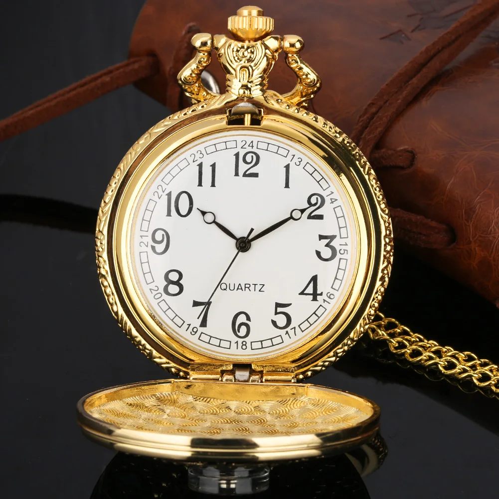 Pocket Watch Gold Geometric Pattern Compass Design Fashion Luxury Quartz Pocket Watch Pendant Necklace Gift Reloj De Bolsillo
