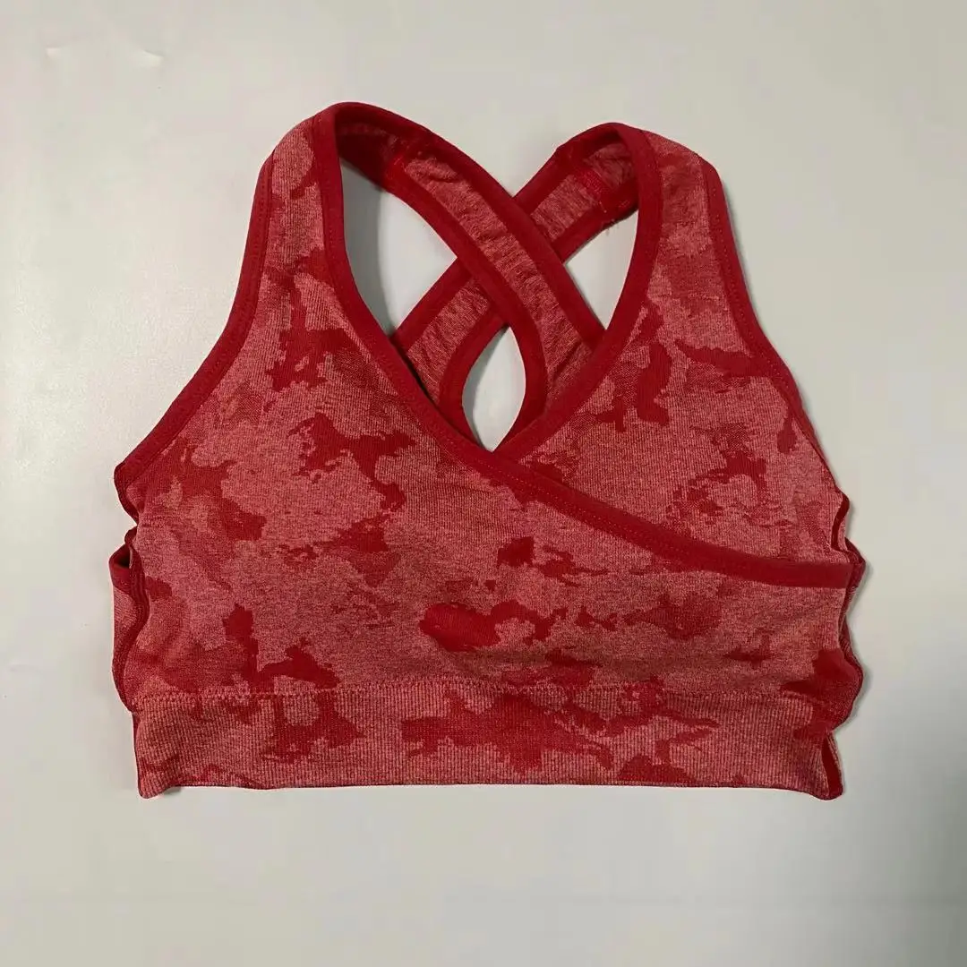 Pericic Adapt Women Camo Seamless Sports Bra Criss-Cross Racer Back Padded Sport Brassiere Fitness Crop Top Workout Yoga Bra