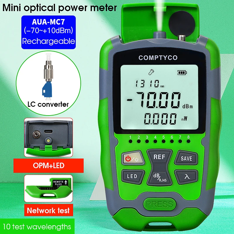 

AUA-MC7/MC5/M7/M5 Mini Optical Power Meter Fiber Optic Cable Tester OPM -70~+10/-50~+26dBm With Network Test and LED Lighting