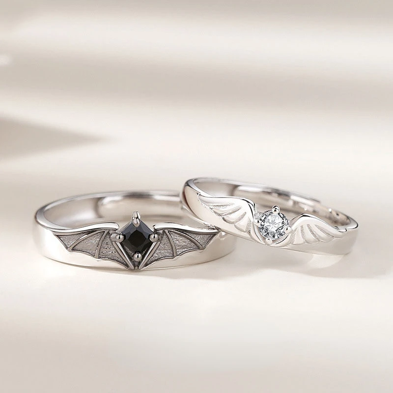 

Couple Rings For Retro Angel Demon Wings Women Men Fashion Creative Personality Flying Wing Open Ring Set Lovers Punk Jewelry