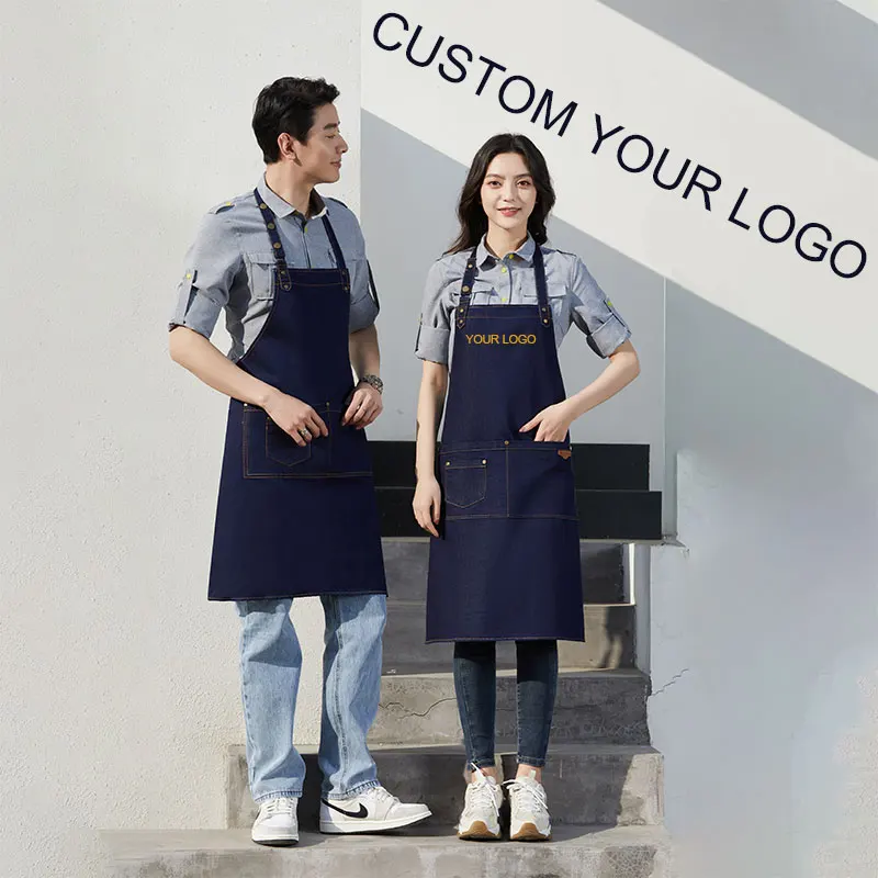

Denim Work Apron Man Chef Kitchen Apron For Woman Restaurant Apron Custom Coffee Store Universal Apron Embroidery Logo On Apron