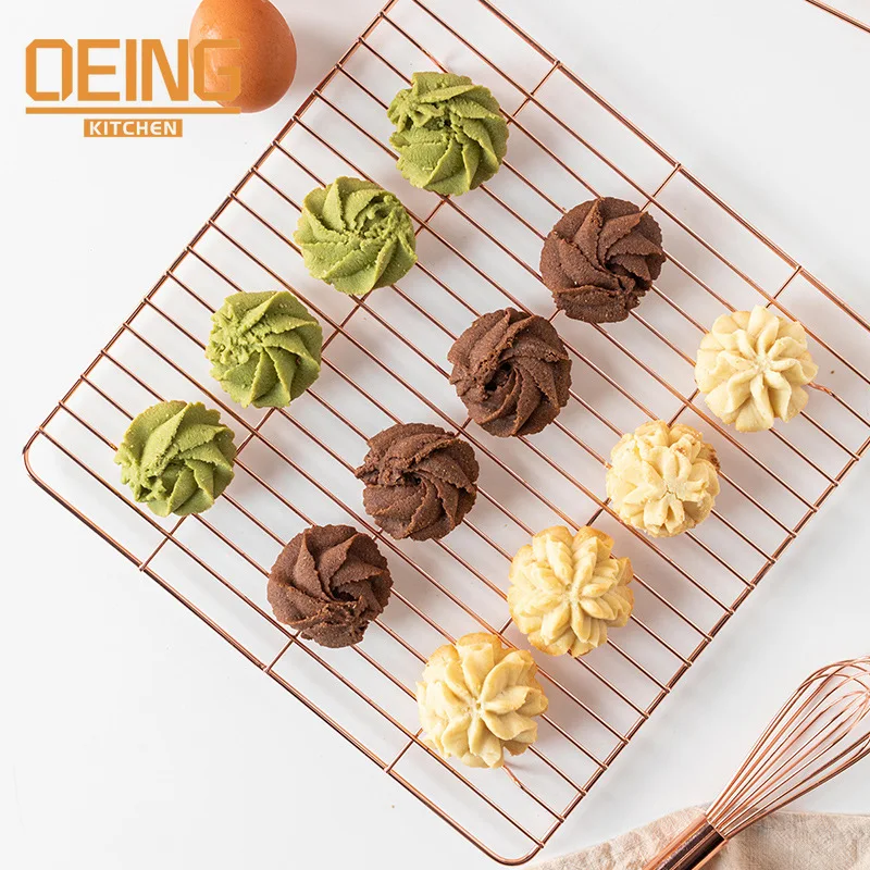 

Rose Gold Wire Grid Cooling Tray Cake Food Rack Oven Kitchen Baking Pizza Bread Barbecue Cookie Biscuit Holder Shelf