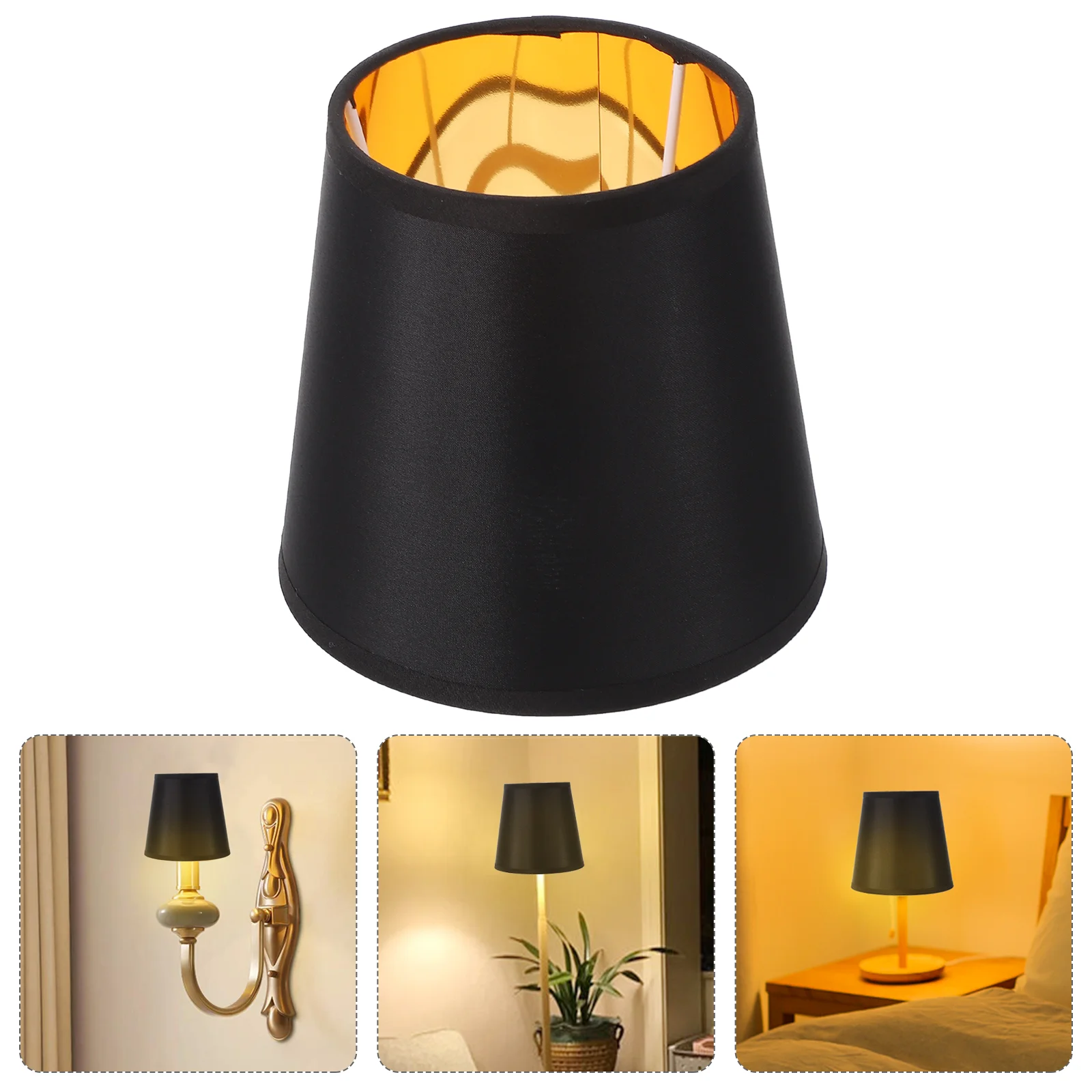 

Black Lampshade Cloth Lamp Shade E14 Base Golden Lining Fabric Lampshade Screw Lamp Cover Home Table Lamp Floor Light Small
