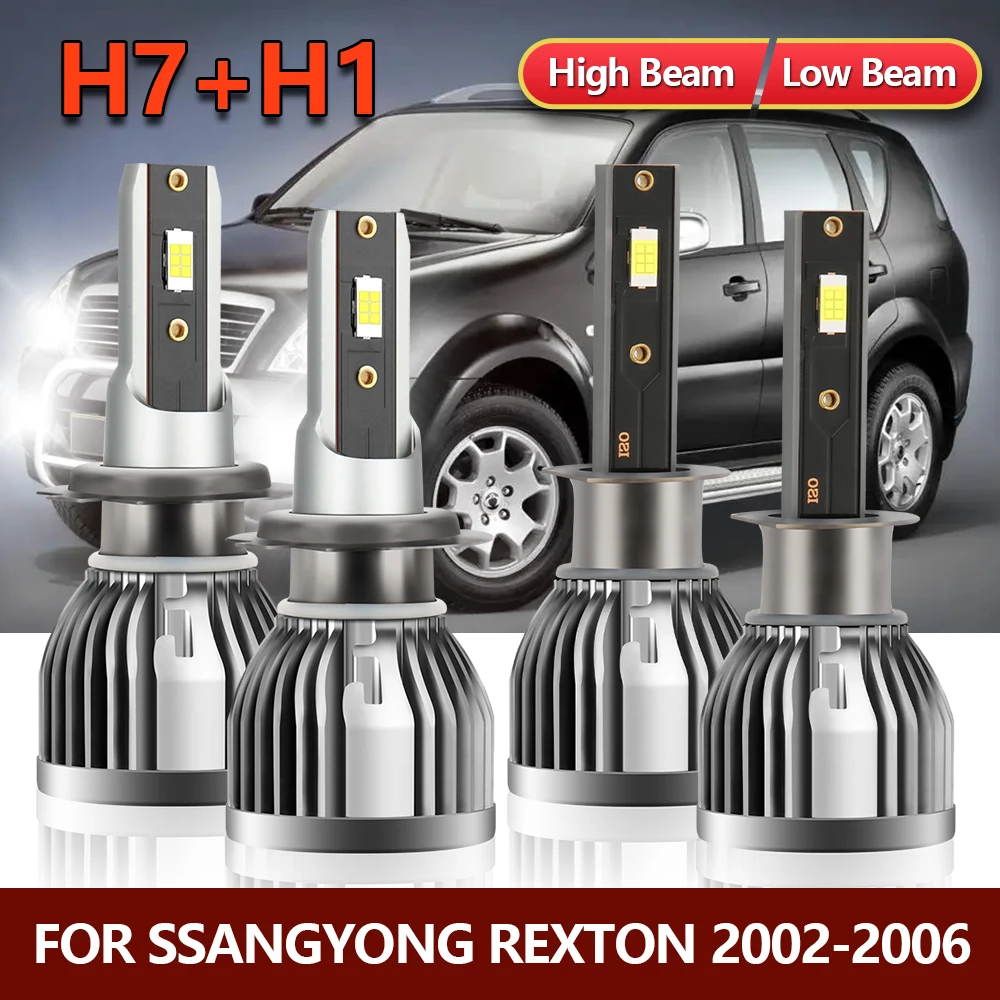 

4x LED Headlight Bulbs High Low H1 H7 Combo Beam Car Conversion Lamps For Ssangyong Rexton 2002 2003 2004 2005 2006