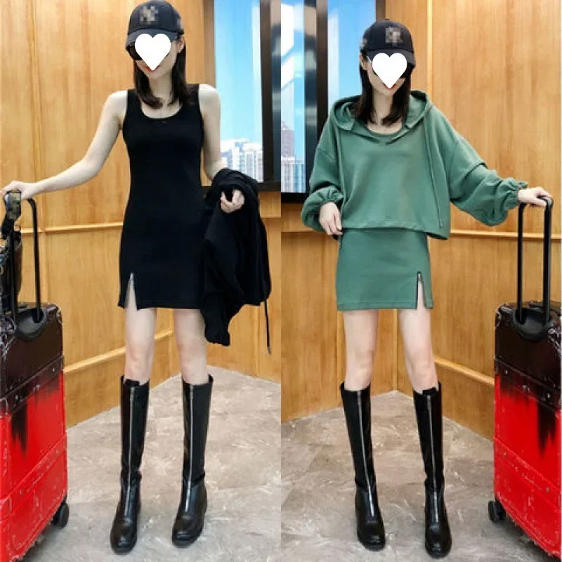 Модная Осенняя коллекция в европейском стиле куртка платье-майка комплект из 2