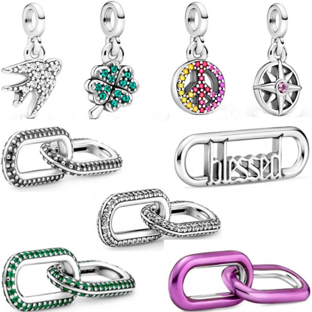 

100% г., Paa, серебряный вневременный браслет с подвесками, соединяющийся с четырьмя листьями клевера, модные ювелирные украшения «сделай сам»