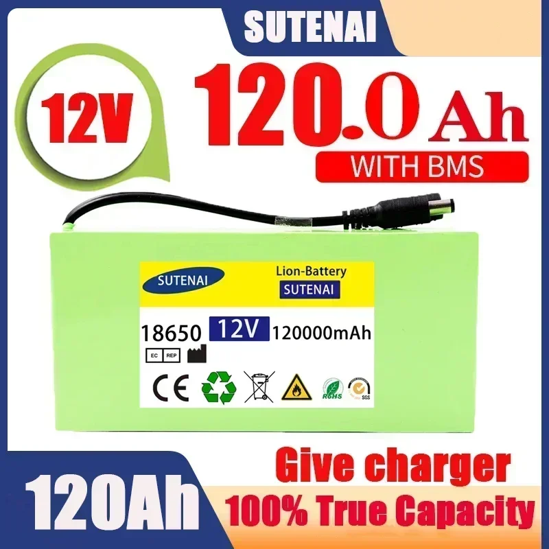 Free Shipping 12v 120000mAh Portable Power Bank DC 12 6v 120ah with EU Plug 1A Charger Bus Head Cable