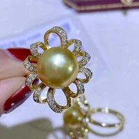 MeiBaPJ10-11mm Natural Pearl Fashion Flower Golden Ring 925 Sterling Silver Fine Wedding Jewelry for Women