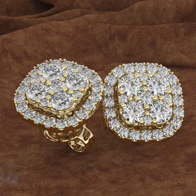 

Elegant Full Bling Iced Out Geometric Rhinestone Zircon Crystal Stud Earrings for Women Party Wedding Engagement Jewelry