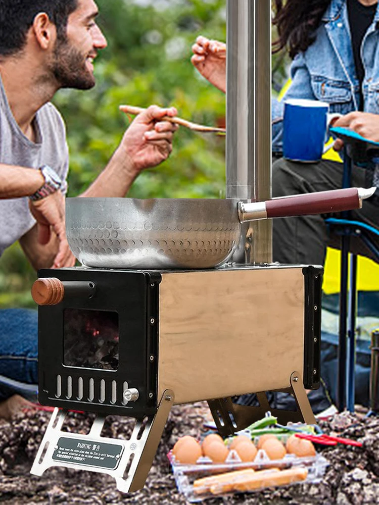 

Hot Tent Wood Stove Portable Tent Stove Wood Charcoal Burning For Cooking Heating For 5 People Stainless Steel Camp Chimney Pipe