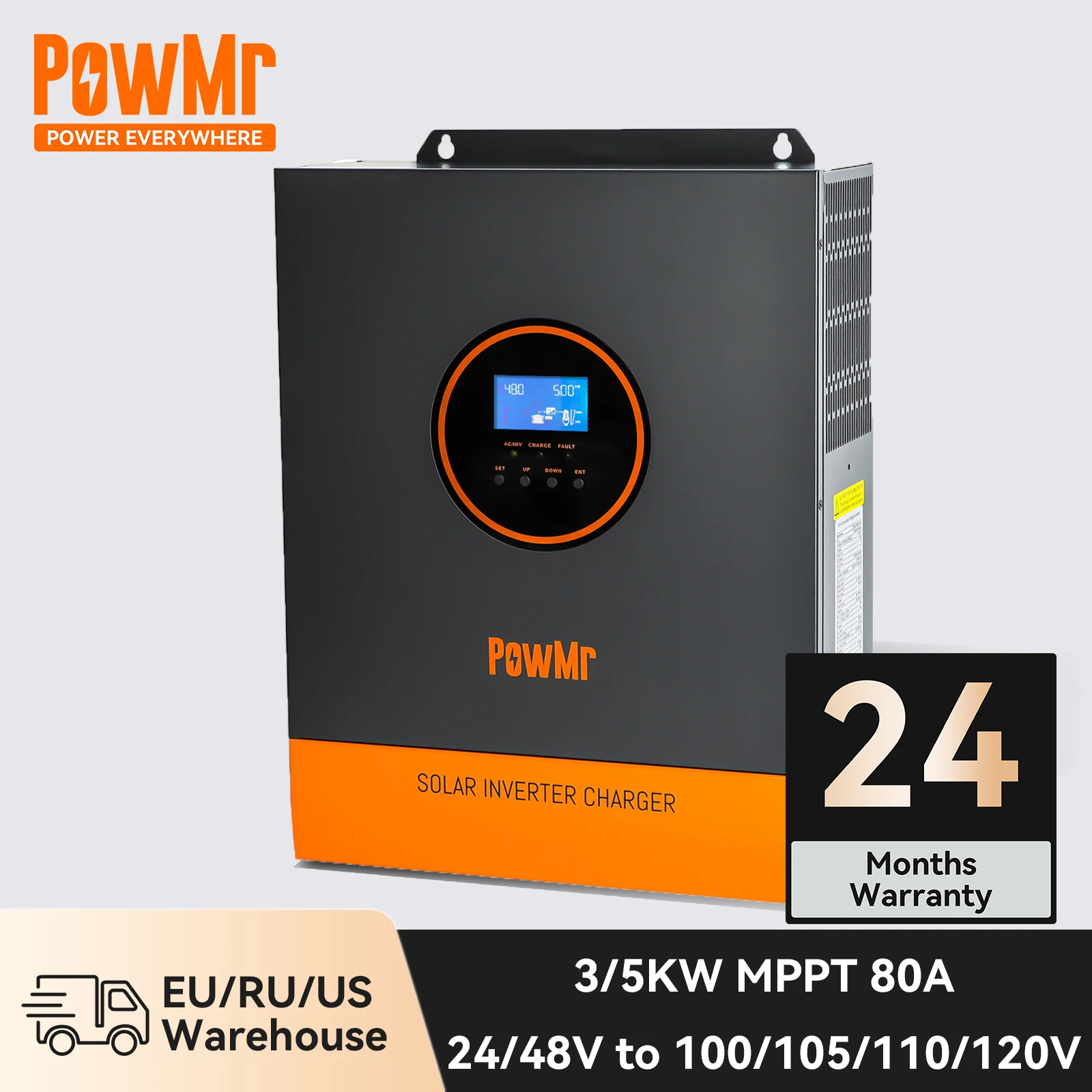 

PowMr 110V Solar Inverter Hybrid 48V 24V 5KW 3KW MPPT Build-In 80A Charger Pure Sine Wave Hybrid Inverter 100V to 120V