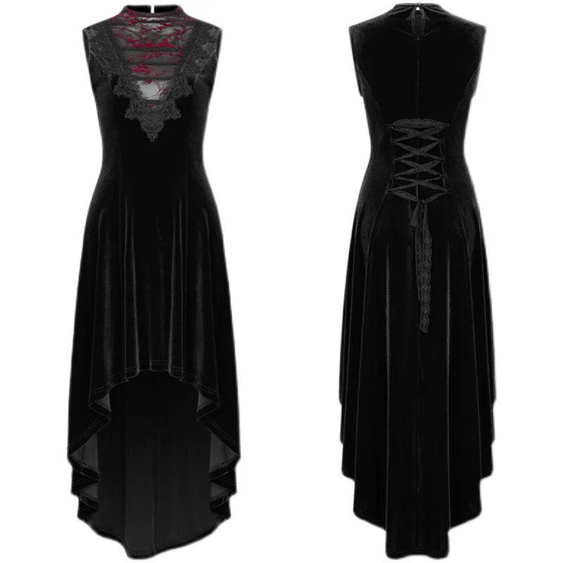 Купи Punk Goth Velvet Sleeveless Short Front and Long Back Dress за 10,255 рублей в магазине AliExpress