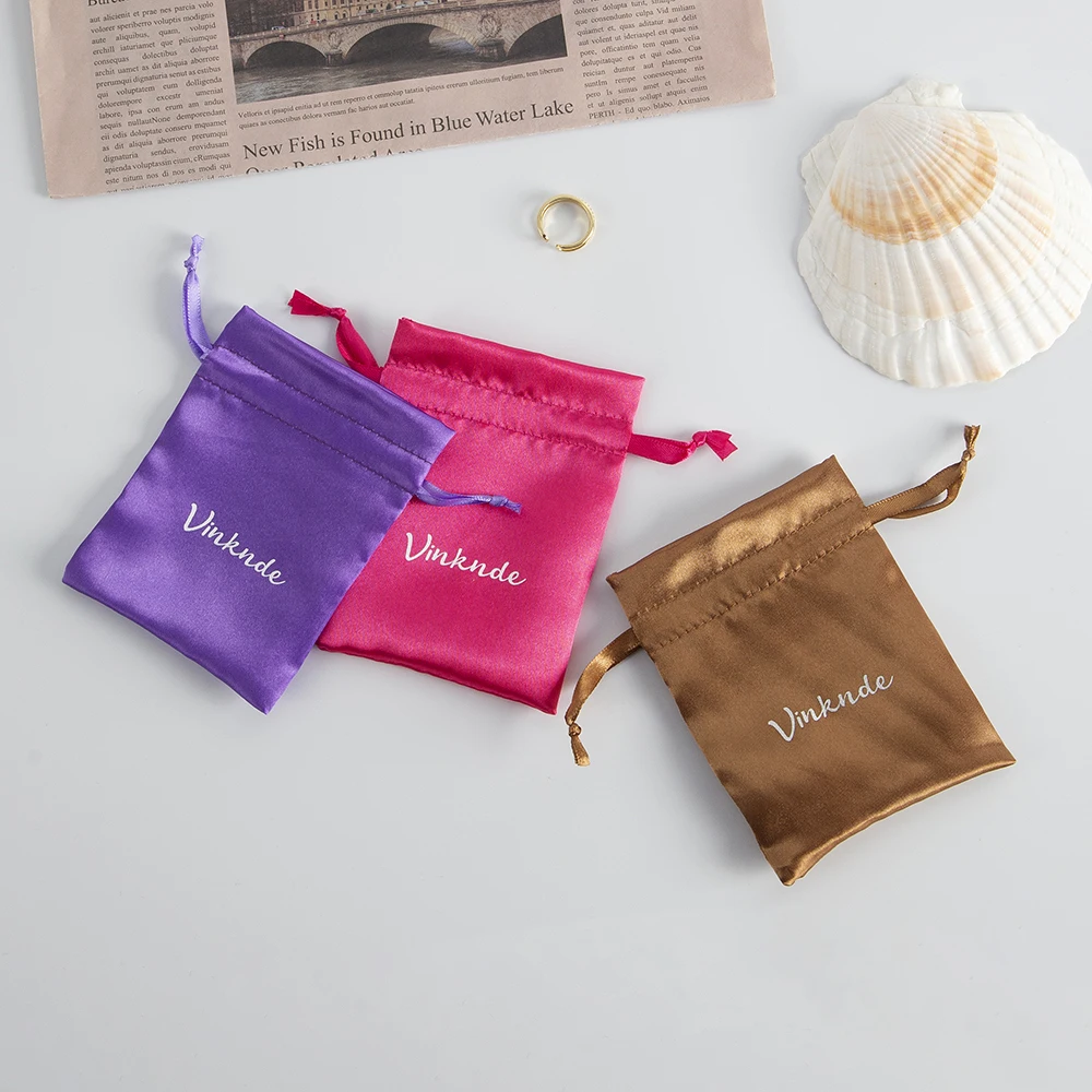 100pcs Satin Drawstring Bags Custom Dust Bags Jewelry Package Pouch Personalized Logo Printed Wholesale Product Package Gift Bag