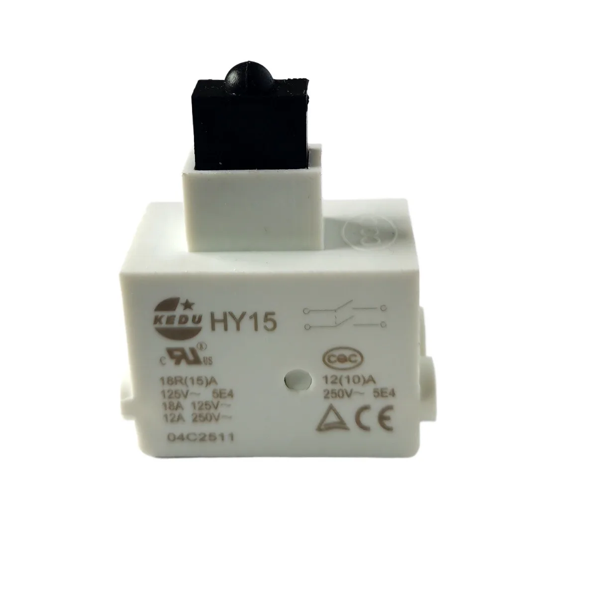Фото Кнопочный выключатель KEDU HY15 18R 15A 125V 12A 250V 5E4 для ручных электроинструментов, газонокосилок и садового инвентаря №1