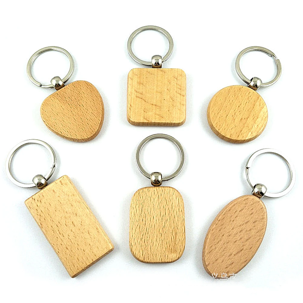 

Blank Geometric Shapes Wooden Keychain Can Be Engraved Diy Wood Chips Simple Key Tag Handmade Accessories Key Rings