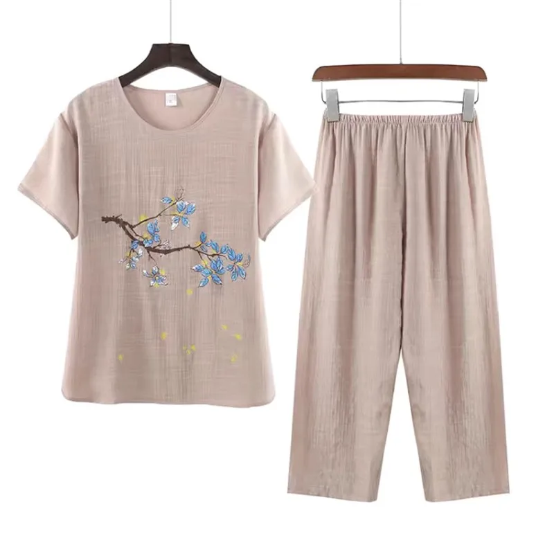 

Летний женский костюм из 2 предметов для мамы, элегантный объемный женский уличный костюм с принтом, уютные широкие брюки, спортивный костюм