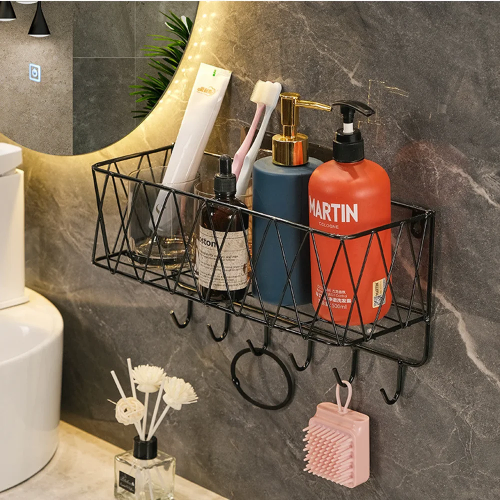 Wall Mounted Storage Rack No Punch Bathroom Shelf Shower Shampoo Holder Kitchen Seasoning Hanging Basket Home Organizer |