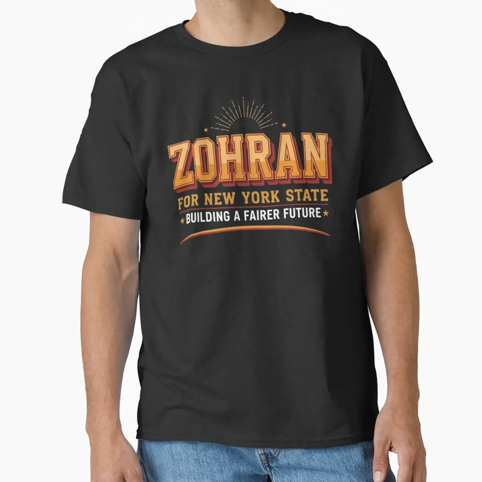 Фото Футболка Zohran для штата Нью-Йорк, классическая, винтажная, с эффектом потертости, повседневная, для ежедневной носки, в стиле стритвир, дышащая, эластичная, универсальная. №1