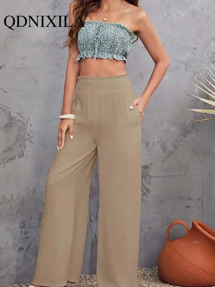 

Брюки-карго женские с широкими штанинами, повседневные Элегантные свободные спортивные штаны в Корейском стиле, модные простые, на лето