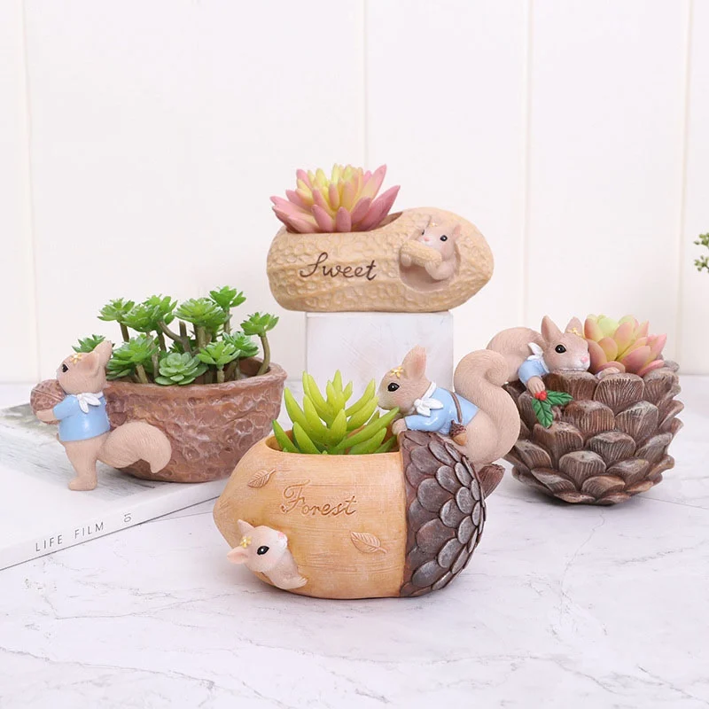 

Creative Home Gardening Plants Flowerpot Cartoon Squirrel Animal Succulent Flower Pot Potted Flowerpots Ornament Home Decoration