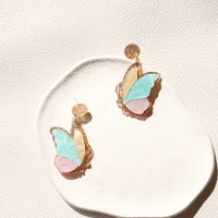 qm korean new fashion colorful shiny acrylic butterfly drop earrings insect animal sweet jewelry for woman cute best gifts