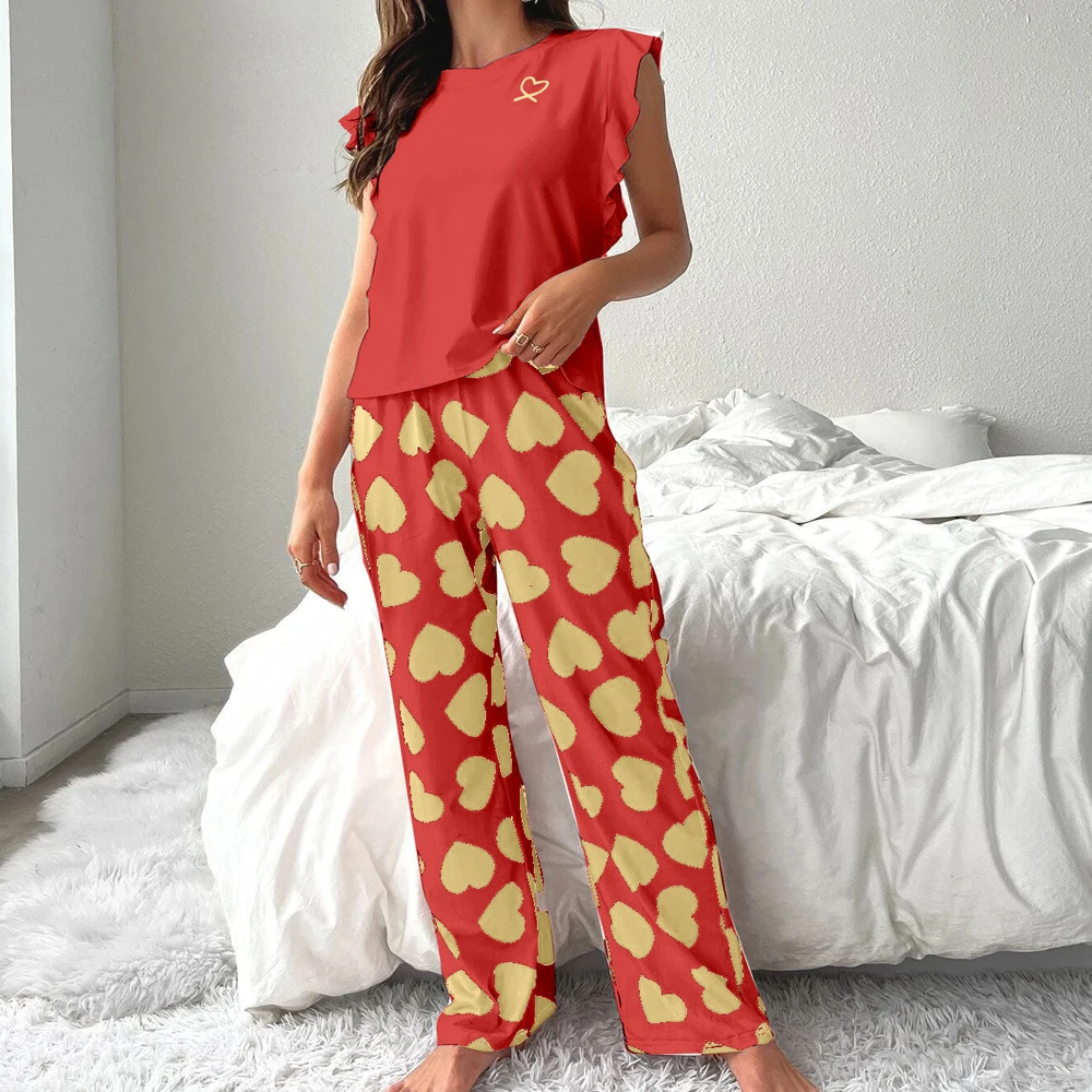 Женский Хлопковый Пижамный Комплект Faxu Love С Принтом Топ Короткими Рукавами И