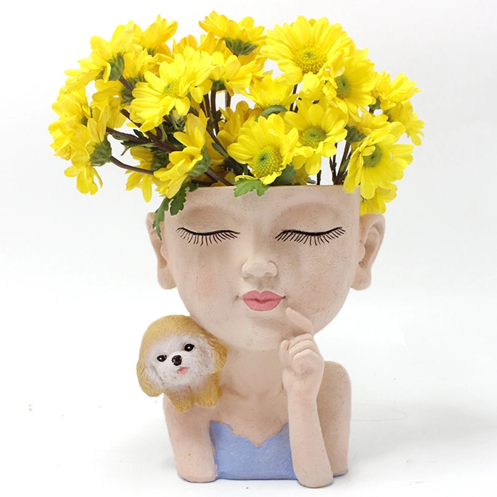 

Girls Face Head Figurine Flower Pot Succulent Plant Resin Pots Garden Plant Growing Flowerpot Home Tabletop Decorative Ornaments