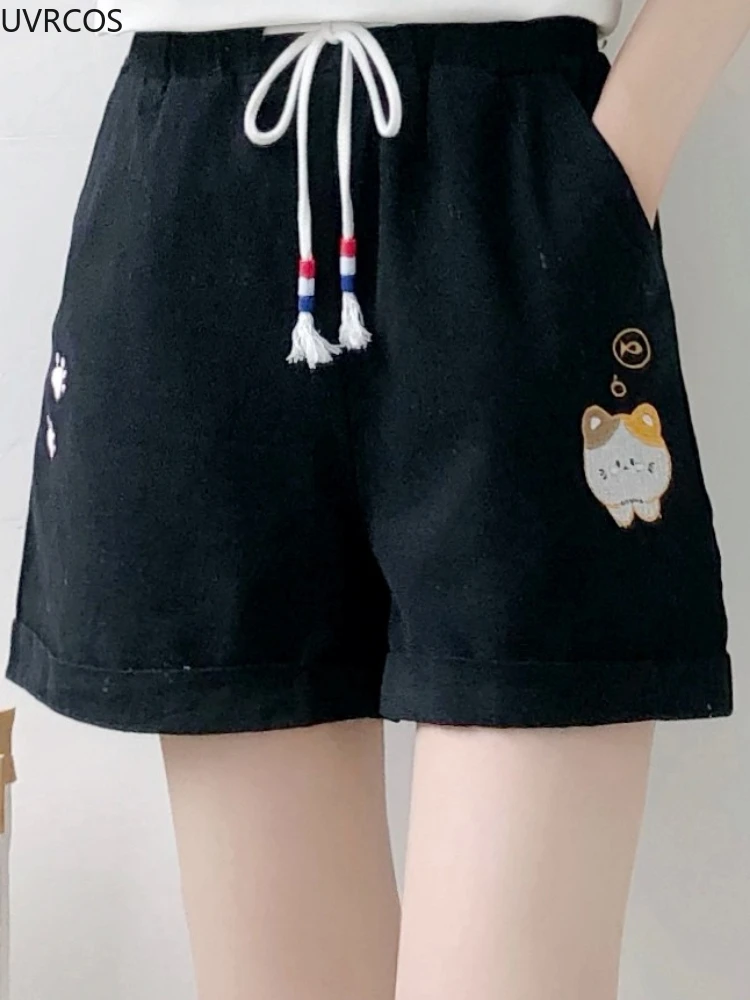 

Japanese Style High Waist Short Pants Women Summer Sweet Embroidery Casual Wide Leg Shorts Female Ulzzang Lolita Sports Shorts