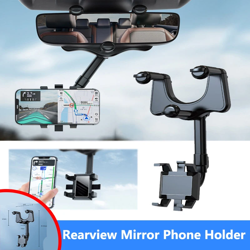 

Rearview Mirror Phone Holder for Car Mount Phone and GPS Holder Universal Rotating Adjustable Telescopic Car Phone Holder