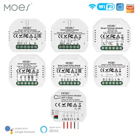 Модуль умного светорегулятора MOES WiFi/модуль переключателя Smart Life Tuya дистанционное управление работает с Alexa Google Home 1/2 Way 1/2 Gang