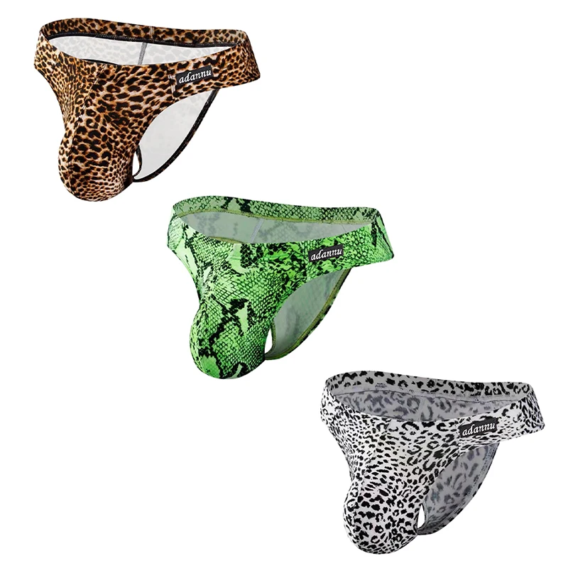 

Sexy 3Pcs Men Leopard Jockstrap Underwear Low Waist Hip Raise G-Strings & Thongs Bikini Thong Gays Panties Thongs Men Underpants