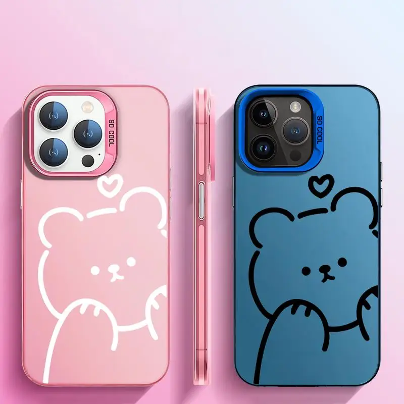 Минималистичный чехол с медведем для Apple iPhone 15 11 13 14 Pro Max 12 силиконовый матовой