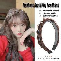 four color sweet braided wig headband with rhinestones fishbone braid with teeth non slip hairdband for ladies hair accessories