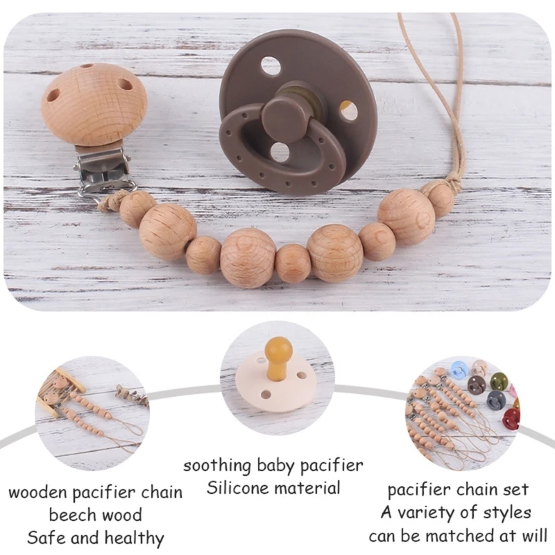 

Bead Pacifier Clips Wooden Pacifiers Chain Holder Newborn Soother Chains Nipple Holder for Babies A2UB