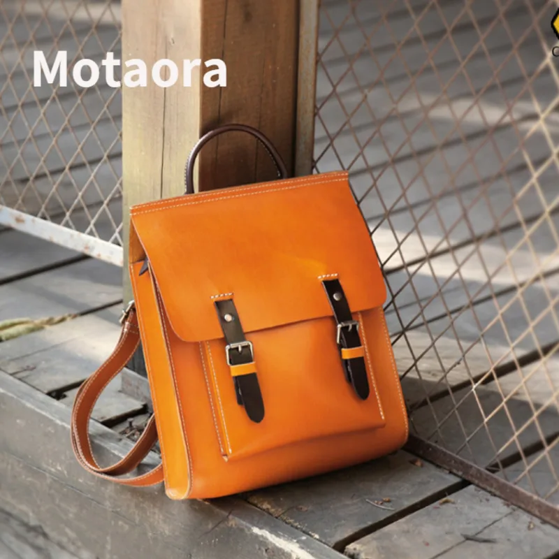 

MOTAORA Vintage Women Cowhide Japanese Backpack For Girls Genuine Leather Solid Color Schoolbag New Female Luxury Brown Bags