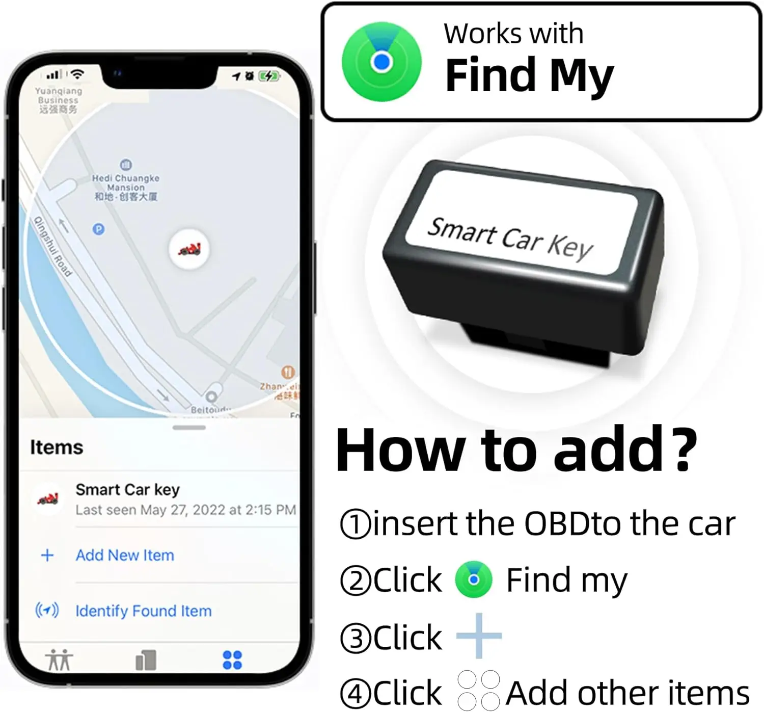 Мини-GPS-локатор OBD для автомобиля работает с приложением Apple Find My
