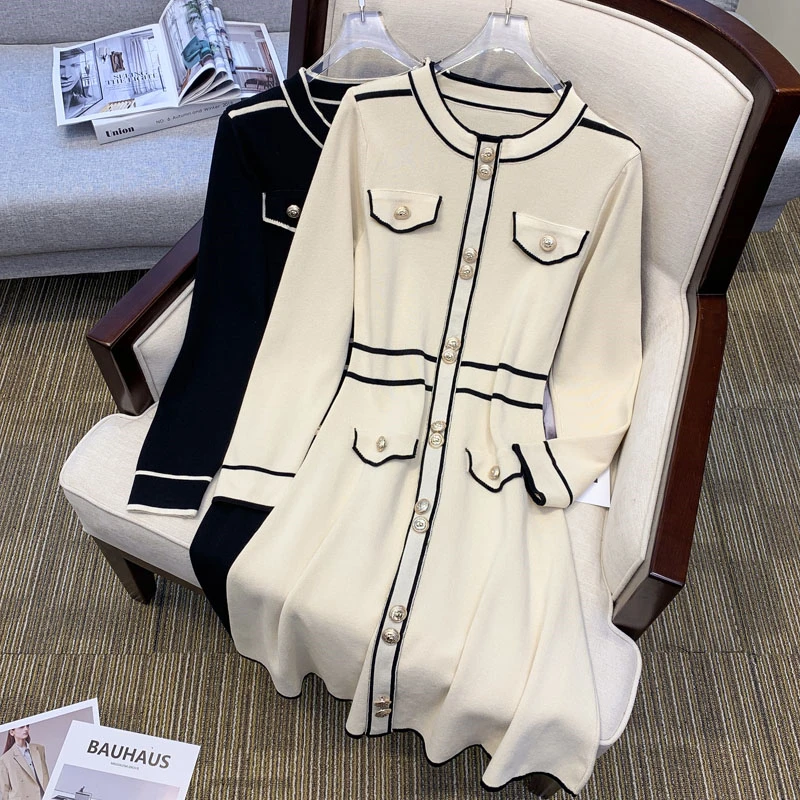 

Женское трикотажное платье с высокой талией, с круглым вырезом